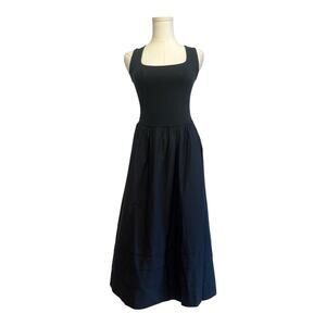 NWT J. CREW Black Drop-Waist Midi Dress Size Petite Extra Small Drop Waist